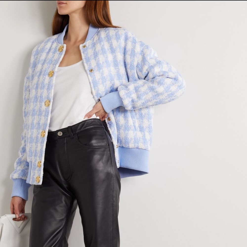 NWT Balmain Light Blue Tweed Bomber Jacket - Picture 2 of 12
